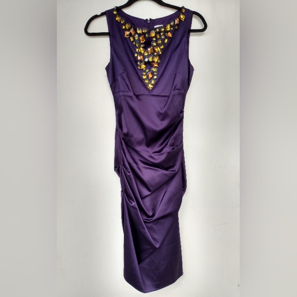 Cache Purple Dress Jewel Holidays Formal Benefit Vintage